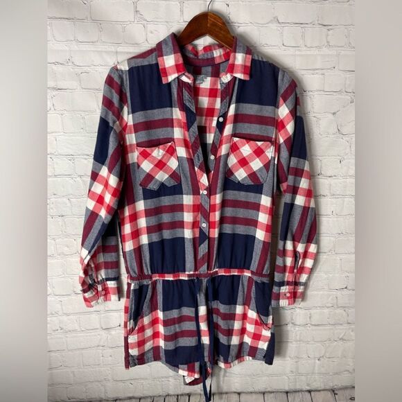 Aerie Plaid Flannel Romper, Sleepwear, Size Medium - Picture 2 of 8
